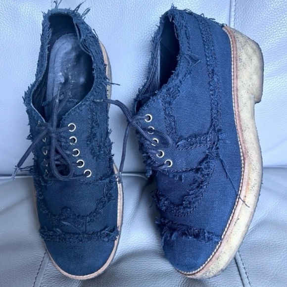 CHANEL CC Logo Platform Oxford Loafers Sz EU 38 US 8 Navy Canvas Preppy Grunge - Picture 15 of 15